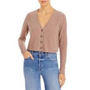 NWT|AQUA|CROPPED V NECK CARDIGAN SWEATER|COFFEE|MINIMALIST|COZY|BOXY|MOCHA|sz S